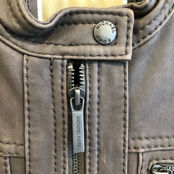 Michael Kors Genuine Leather Brown Moto Jacket xs - Picture 8 of 14
